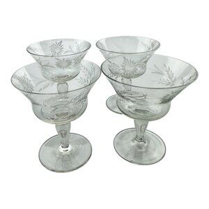 Vintage Etched Dessert Glasses Set Of 4